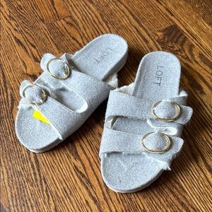 LOFT Women’s 6 Gray and Gold Sandals with Decorative Straps